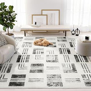 Abani Nomad Cream & Grey Area Rug 2' x 3' for Living Room, Bedroom - Checkered Border Design - Durable & Easy to Clean