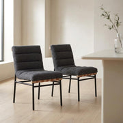 Dark Gray Boucle Fabric Dining Chairs Set of 2 with Black Iron Legs by Furnifact – Fabric, Steel, Wood, Grey, Pack of 2