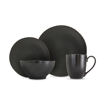 Heirloom Stoneware by Fortessa – 16 Piece Dinnerware Set (Service for 4), Stoneware, Charcoal, Pack of 16, Model 16PPS.8000.6