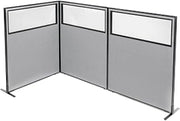 Global Industrial 48-1/4"W x 60" H Freestanding 3-Panel Corner Room Divider with Partial Window, Gray