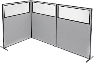 Global Industrial 48-1/4"W x 60" H Freestanding 3-Panel Corner Room Divider with Partial Window, Gray