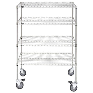 Mobile 4-Shelf Silver Wire Shelving Unit - 48" L x 24" W x 69" H by HUBERT – Alloy Steel, Silver, Model 93819+71360