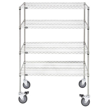 Mobile 4-Shelf Silver Wire Shelving Unit - 48" L x 24" W x 69" H by HUBERT – Alloy Steel, Silver, Model 93819+71360