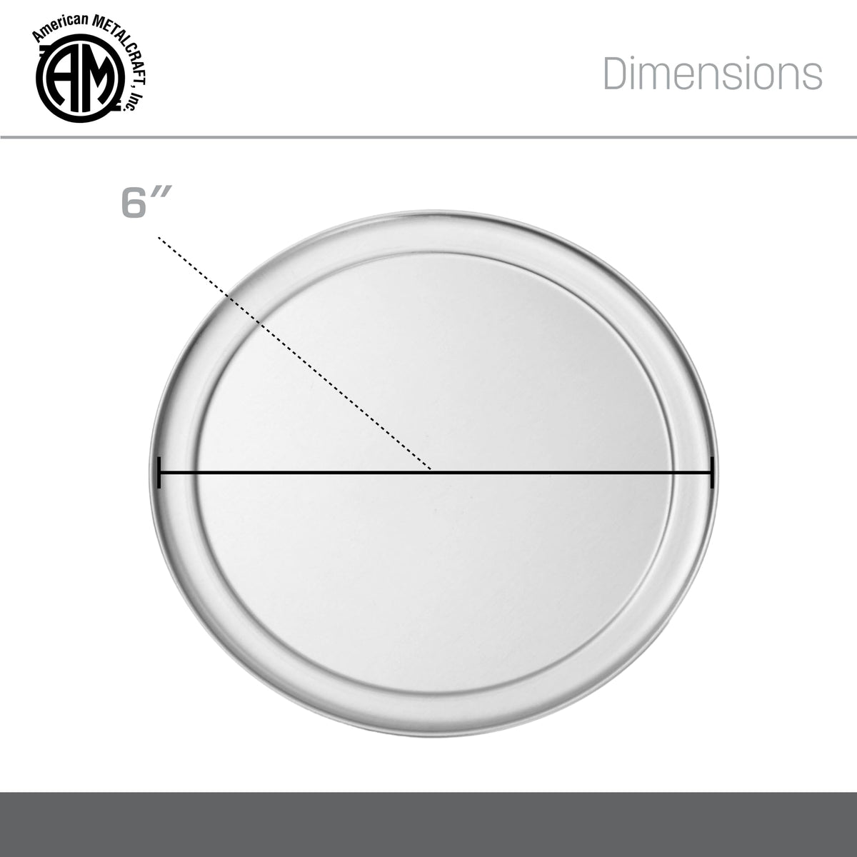 TP Series 18-Gauge Aluminum Standard Weight Wide Rim Pizza Pan by American Metalcraft – 6-Inch, 6.0 inches, Aluminum, Silver, Model TP6