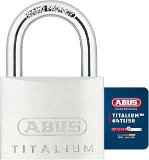 ABUS Padlock 64TI/50 Titalium - Special Aluminium Body, Security Level 6 | Hardened steel shackle, double locking, paracentric key profile — secures doors, lockers & roller shutters, 136 g