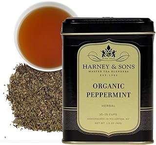Harney & Sons Organic Peppermint Loose Leaf Herbal Tea Tin, 1.5 oz | Certified organic Oregon peppermint leaves with a brisk mint flavor. Naturally caffeine-free.