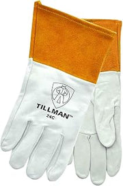 John Tillman and Co Tillman Small 13 34" Pearl and Gold Premium Top Grain Kidskin Unlined TIG Welders Gloves with 4" Cuff and Kevlar Thread Locking Stitch (Carded), Grey