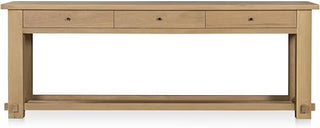 Morey Console Table, Solid Oak, Three Drawers, Tray Shelf Detailing, Natural