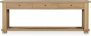 Morey Console Table, Solid Oak, Three Drawers, Tray Shelf Detailing, Natural