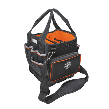Tool Bag with Shoulder Strap Has 40 Pockets for Tool Storage and Orange Interior by KLEIN TOOLS – 10-Inch Tote, Fabric, Black/Orange, Model 5541610-14