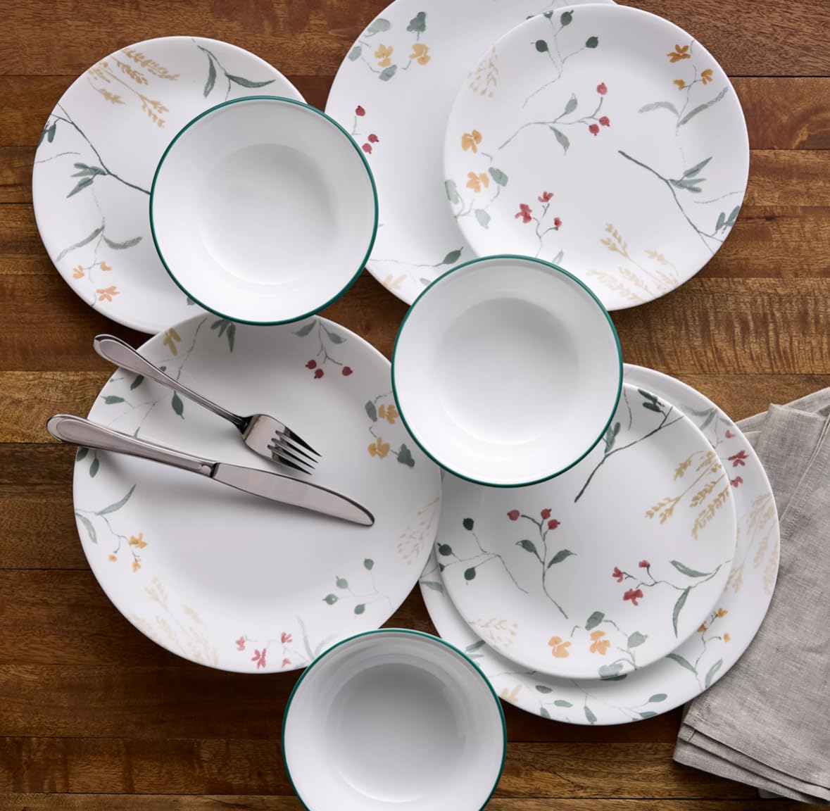 Vitrelle Signature Wildflower Scatter 12-Piece Dinnerware Set by Corelle – 12 piece, Vitrelle glass, Pack of 12, Model 1150476