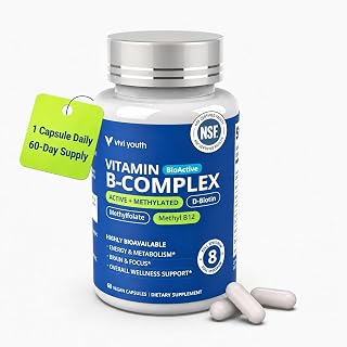 B Complex Vitamins for Women - Methylated Vitamin B Complex | B Complex with methyl B12, 5-MTHF & B6 - MTHFR-Friendly, 2X Absorption for Energy, Focus & PMS Mood, Vegan, 60-Day Supply