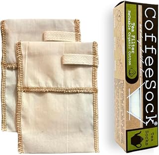 CoffeeSock ’The Original’ Reusable 100% Organic Cotton TeaSock - 2 pack Reusable Zero-Waste Tea Filters | Coffee Sock Cloth Tea Filter | Zero-Waste & Eco-Friendly