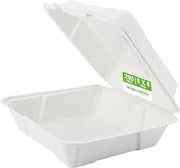 Responsible Products 8 inch Hinged Containers, Tree-Less™ Compostable Molded Fiber Takeout Containers, Extra Strength, Tree-Free and Made Without PFAS, White (200 Count)