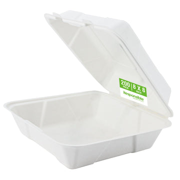 8 inch Hinged Containers by Responsible Products – 5.3 liters, Other, Classic White, Model RP-8X8HC-NPAW-200