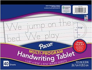 Pacon Long Ruled Handwriting Paper, 8" x 10.5", 24 Tablets | Zaner-Bloser Grades Pre-K & K, 1-1/8" x 9/16" x 9/16" Ruled, 40 Sheets/Tablet, 960 Sheets Total