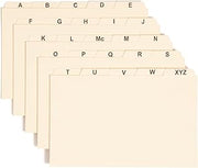 SMEAD Card Guide, Plain 1/5-Cut Tab (A-Z), 8"W x 5"H, Manila, 25 per Set (57076)