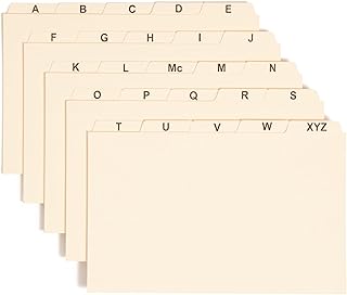 SMEAD Card Guide, Plain 1/5-Cut Tab (A-Z), 8"W x 5"H, Manila, 25 per Set (57076)
