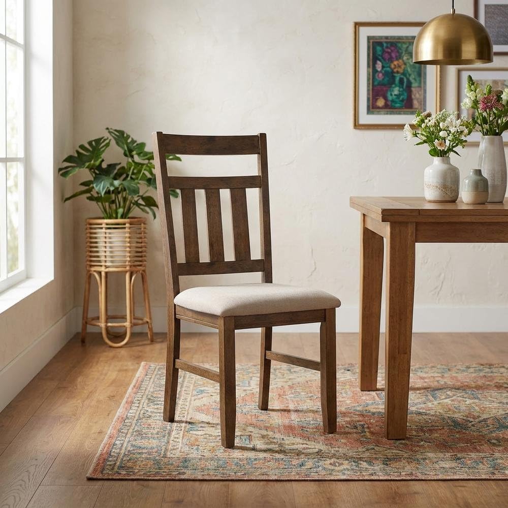 Turino Rustic Umber Side Chair in Brown by Furnifact – Rubberwood,Plywood, Brown, Pack of 2