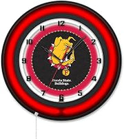 Holland Bar Stool Clk19BKFerrSt NCAA 19 in. Dia. Ferris State University Double Neon Wall Clock Black