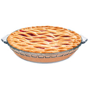 FEOOWV Round Glass Pie Pan, 9 Inch Clear Baking Dish with Handles