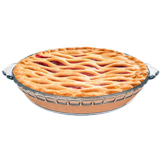 FEOOWV Round Glass Pie Pan, 9 Inch Clear Baking Dish with Handles