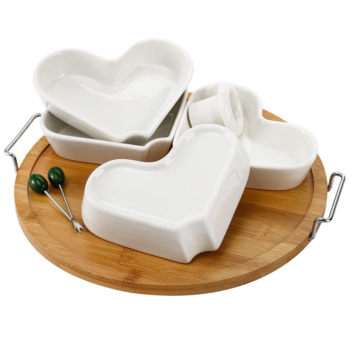ZEAYEA Ceramic Divided Serving Tray with Picks, 11 Inch, White