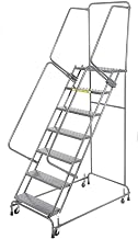 Ballymore FSH726P Steel Standard Rolling Ladder with Spring Loaded Casters and Handrails, Perforated Step Tread, Unassembled, OSHA/ANSI Standard, 7 Steps, 24" Step Width, 14" Top Step Deep, Gray
