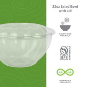 Compostable Clear PLA Plastic 32oz Salad Bowl With Lid by ECO PRODUCTS – 32oz, 32.0 ounces, PLA Plastic, Clear, Pack of 150