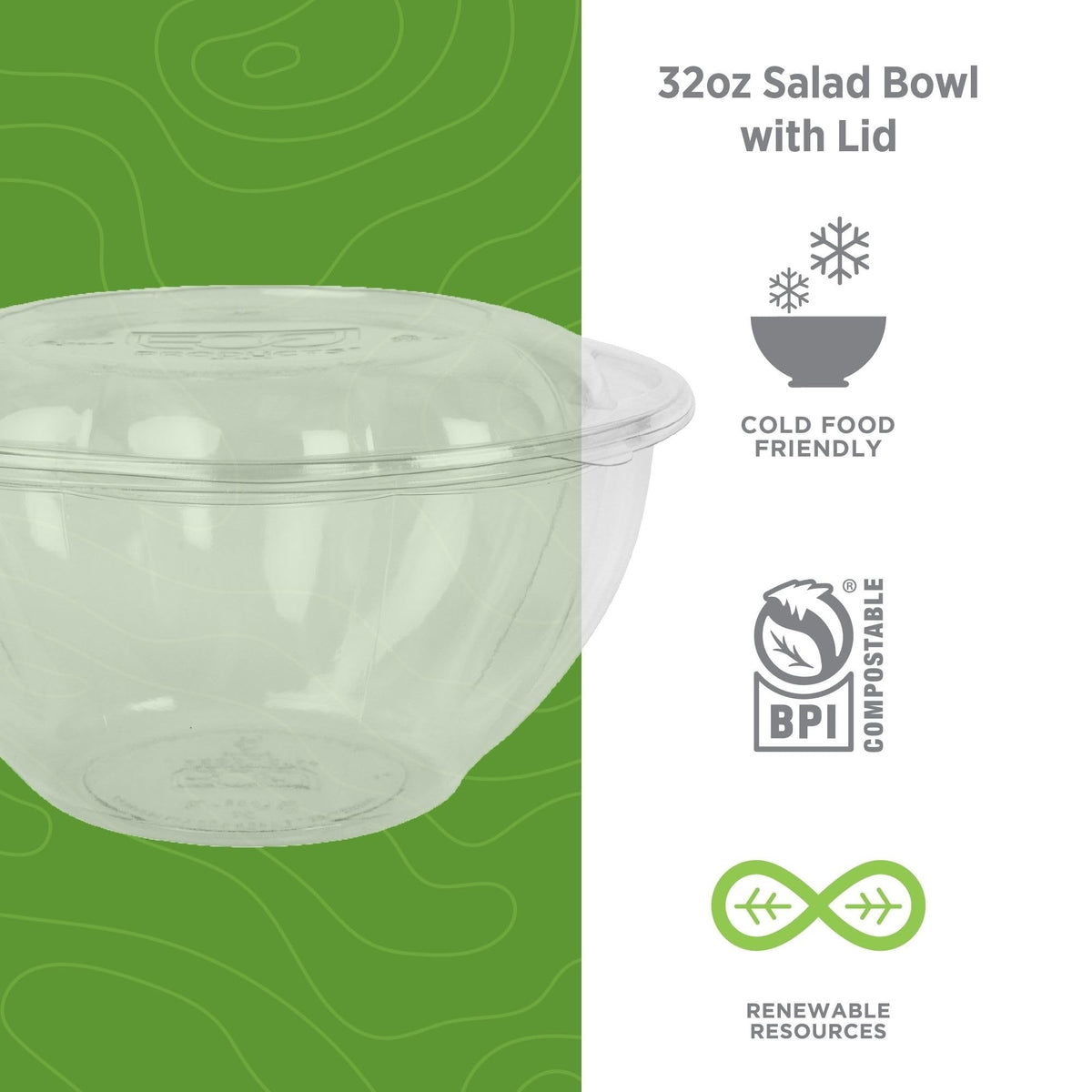 Compostable Clear PLA Plastic 32oz Salad Bowl With Lid by ECO PRODUCTS – 32oz, 32.0 ounces, PLA Plastic, Clear, Pack of 150
