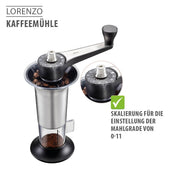 Handheld Coffee Grinder with Adjustable Ceramic Grinding Gear by GEFU – 14 x 5 x 5 cm, 4 cups, Stainless Steel, Black, Model 16330