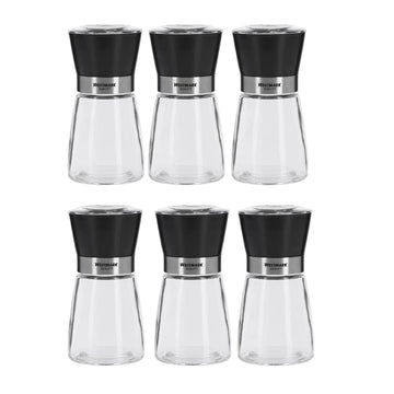 Spice Mill Display with Ceramic Grinder Glass/Ceramic/Plastic Transparent/Black/Silver by Westmark – 6 Stück, 190 milliliters, Glass, stainless steel, ABS, PE, PP, PS, ceramic