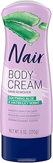 Nair Hair Removal Body Cream With Aloe and Water Lily, Leg and Body Hair Remover, 9 Oz Bottle