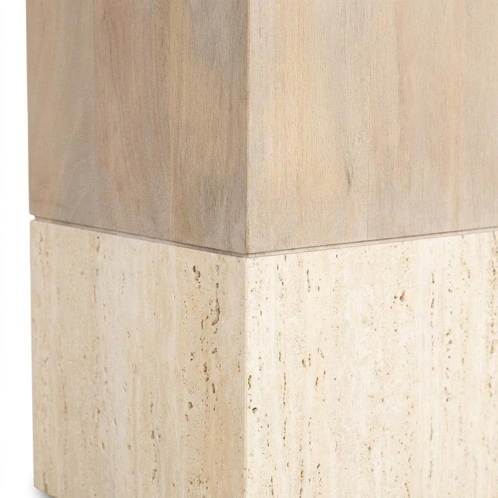 Light Brown Mango Wood Dining Table with Travertine Surface by Starlight Canyon Home – Solid Wood, Brown