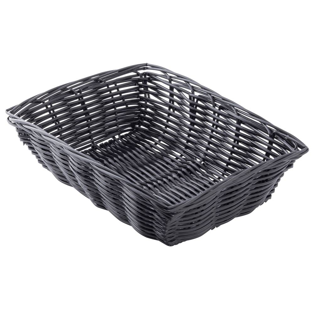 Black 9" x 6" Rectangular Woven Plastic Basket - Dozen by Tablecraft – 9" x 6", Polypropylene, Black, Pack of 12, Model 2472