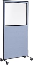 36-1/4"W x 75" H Mobile Office Partition Panel with Partial Window by Global Industrial – Alloy Steel, Blue, Model 694981MBL