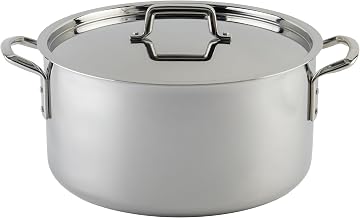 WINCO Tri-Ply Stock Pot, 20-quart, Silver | Dishwasher safe, Heating, Triple-riveted handles, Dripless pouring, Induction compatible, Great for Stocks, Soups and Pasta