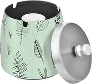 Leaves Plants Pattern Splash Ashtray with Lid, Outdoor Ashtrays for Patio