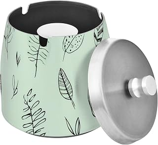 Leaves Plants Pattern Splash Ashtray with Lid, Outdoor Ashtrays for Patio