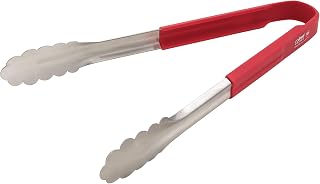 Winco 12" Red Prime Stainless Steel Utility Tong, Handle | NSF certified, Restaurant service, Great for Salads and Buffets