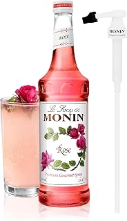 Rose Syrup with Monin BPA Free Pump, Boxed, Elegant and Subtle, Great for Cocktails, Mocktails, and Soda, Gluten-Free, Non-GMO (750 ml)