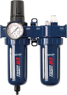 Filter Regulator and Lubricator – 3 in 1 FRL Unit - 3/8" NPT – 150 PSI (Campbell Hausfeld PA208103AV) | Filters Air Supply, Oils Tools and Adjusts Outlet Pressure from 0-150 PSI; 3/8" NPT Port