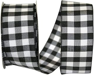 Reliant Ribbon Check Gingham Medium Wired Edge Ribbon, 1-1/2 Inch X 10 Yards, Black