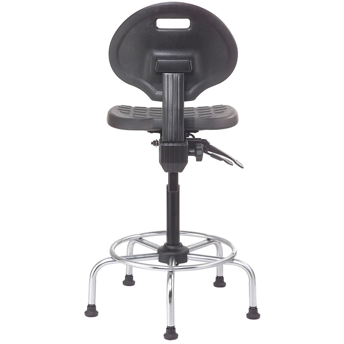 4 Way Adjustable Stool with Chrome Base by Global Industrial – 23.5"W x 24"L x 9"H, chrome, Black, Model A203TC