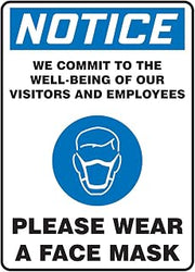 Accuform MPPA832VA "Notice WE Commit to The Well Being of Our Visitors and Employees - Please WEAR A FACE MASK" Sign, Aluminum, 14" x 10"