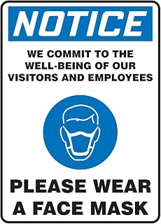 Accuform MPPA832VA "Notice WE Commit to The Well Being of Our Visitors and Employees - Please WEAR A FACE MASK" Sign, Aluminum, 14" x 10"