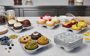 4-Cavity Cup Aluminum Foil Muffin Cupcake Pan - Disposable Baking Tin (Pack of 25) by Handi-Foil – 8-1/4" L x 8-1/4" W x 1-13/16" D, 5.25 fluid_ounces, Silver, Model 4055-30