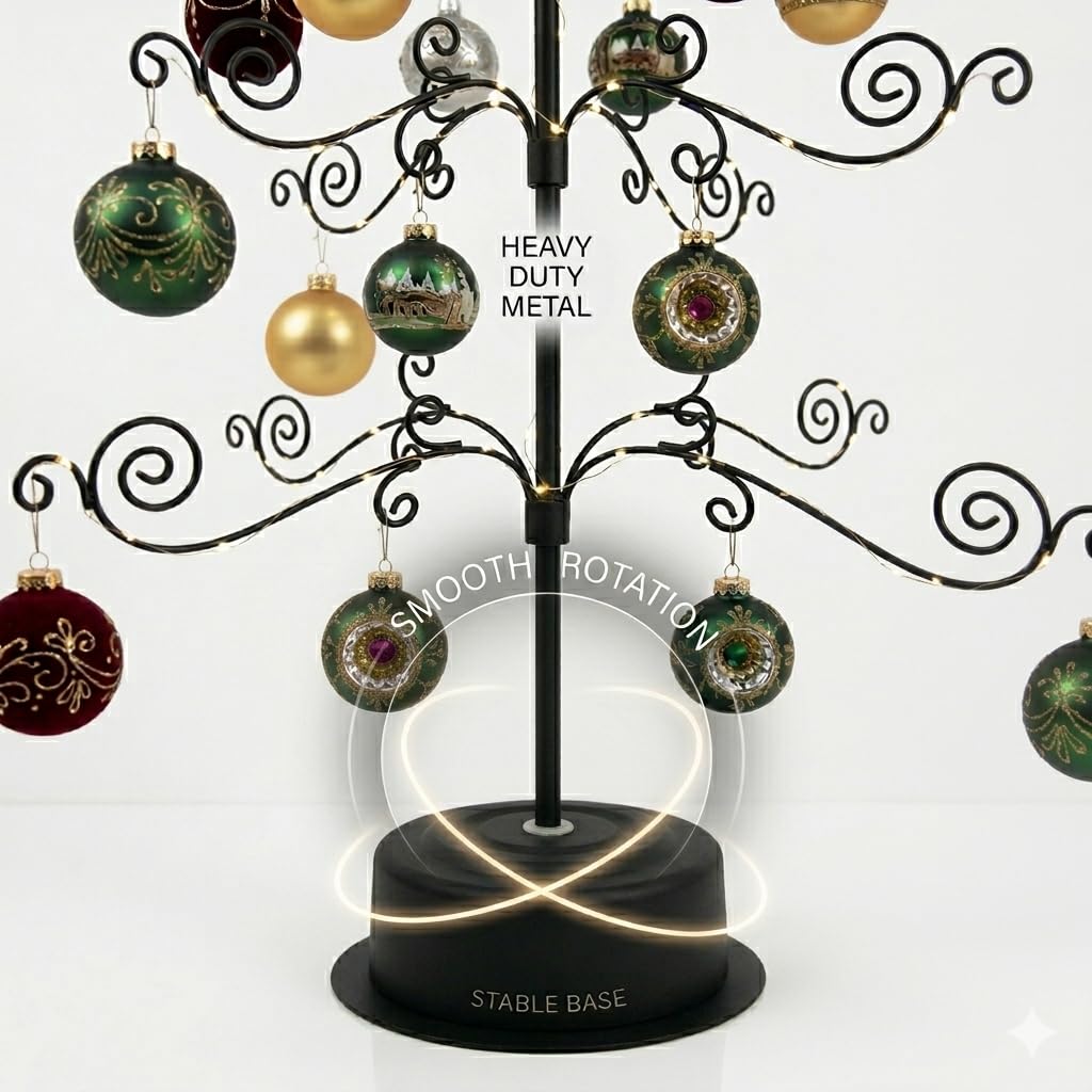 HOHIYA Rotating Ornament Tree, 24 Inch, 36 Hooks, Black