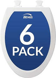 Bemis 1500EC Durable Wood Toilet Seat with Easy Clean Hinges, Made in USA, Elongated, White, 6-Pack