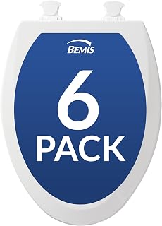 Bemis 1500EC Durable Wood Toilet Seat with Easy Clean Hinges, Made in USA, Elongated, White, 6-Pack